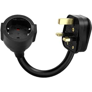 Black EU (male) To UK (male) Plug Adaptor 30cm